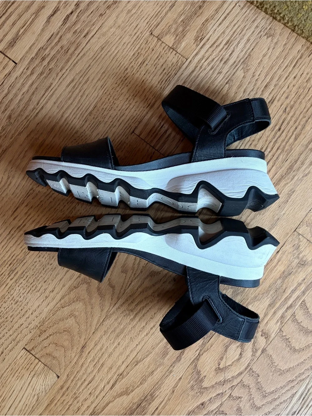 Sorel Kinetic Black and White Platform Sandals - Picture 6 of 11
